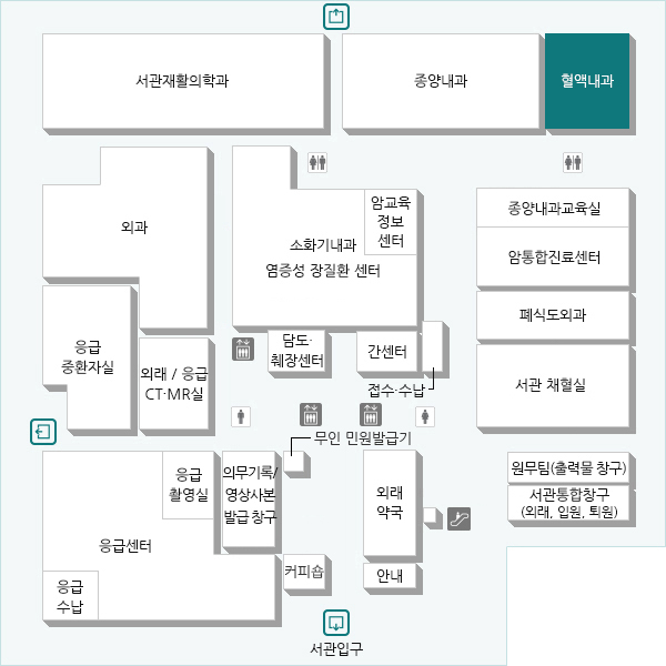 혈액암 및 각종 혈액질환의 진료를 담당하는 과로서 급성 및 만성 백혈병을 비롯한 골수 증식성 질환 등의 악성 혈액 종양은 물론 재생불량성 빈혈, 특발성 혈소판 감소성 자반증. 철 결핍성 빈혈, 용혈성 빈혈 등을 진료보는 과입니다.